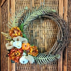 Pumpkin, Burlap, and Floral 18 in Fall Wreath